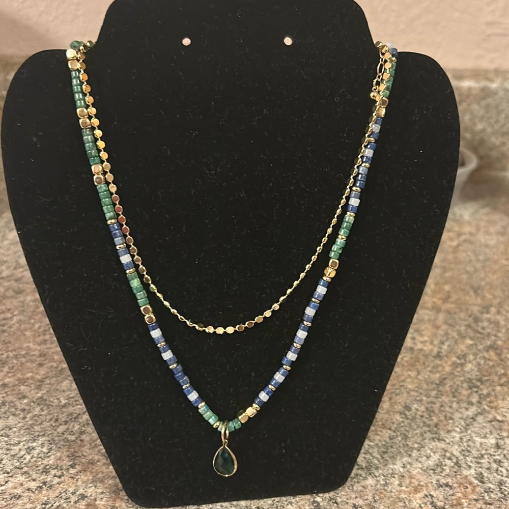 NWT Belk Elegant Colorful Two Strand Necklace with a Teardrop Pendant.